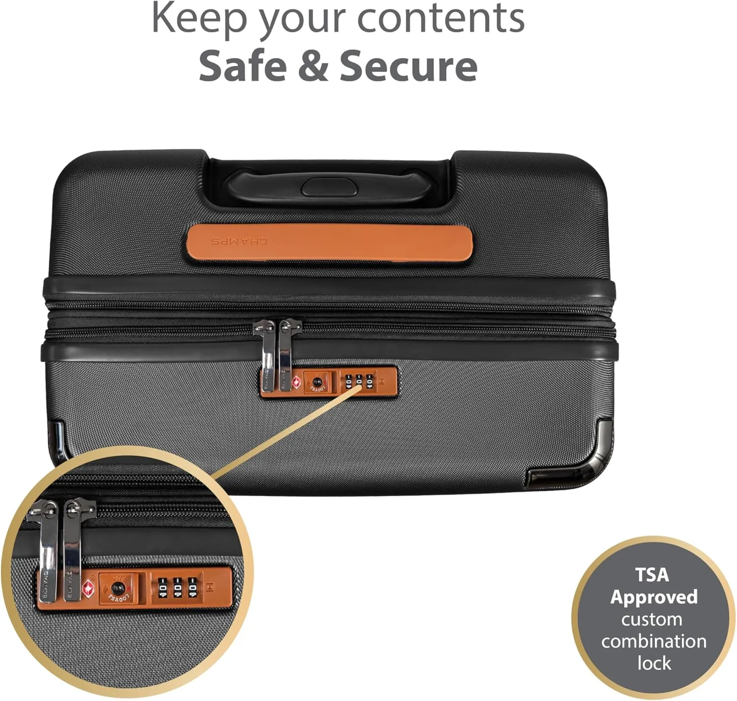 CHAMPS 'VINTAGE III COLLECTION' 3-PIECE EXPANDABLE HARDSIDE SPINNER LUGGAGE SET WITH USB PORT (BLACK)