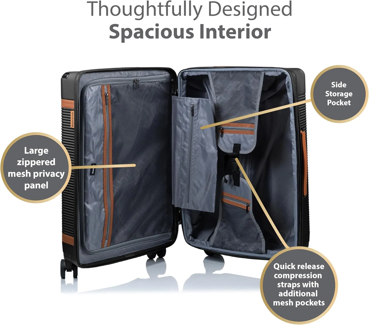 CHAMPS 'VINTAGE III COLLECTION' 3-PIECE EXPANDABLE HARDSIDE SPINNER LUGGAGE SET WITH USB PORT (BLACK)