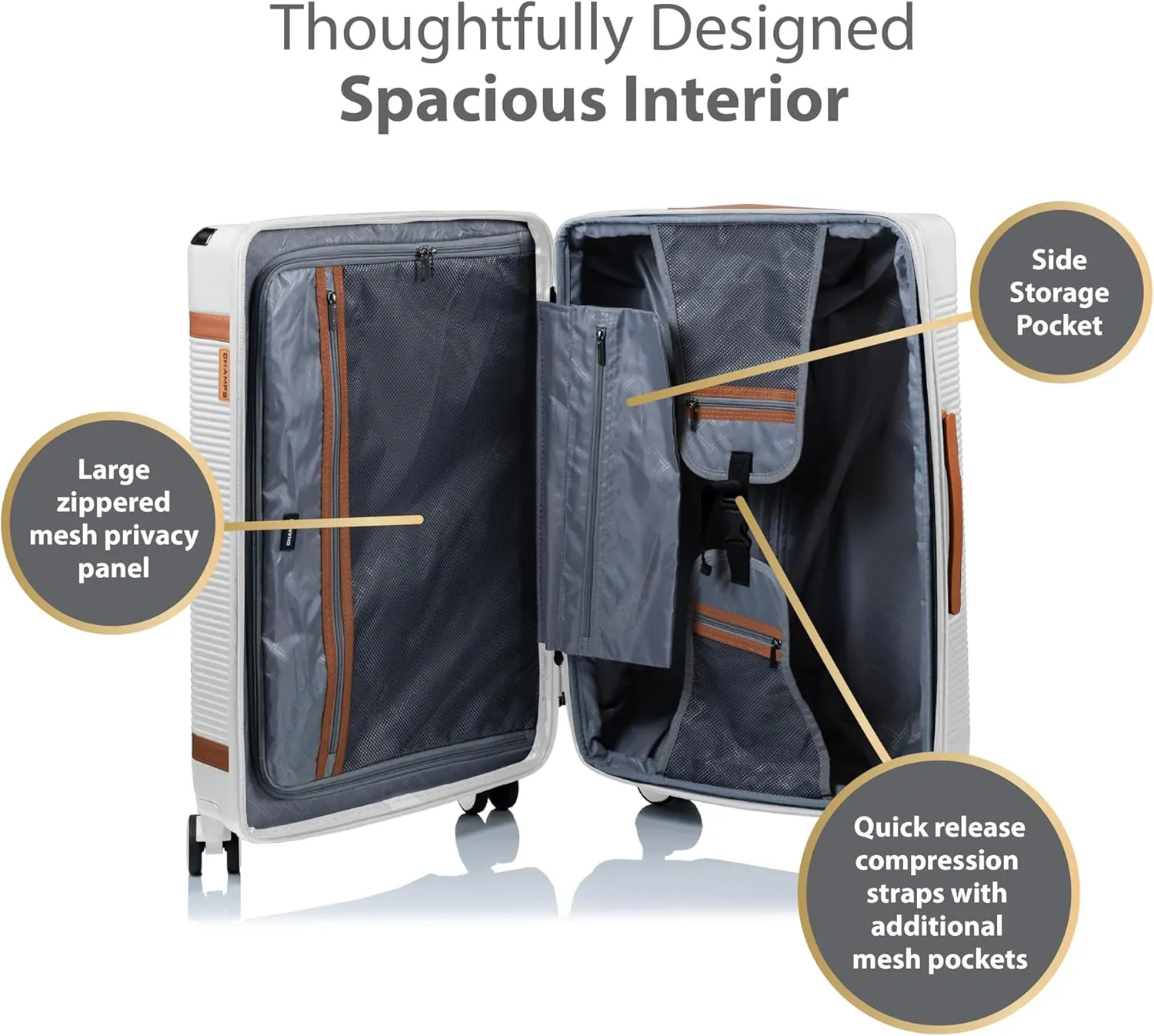CHAMPS 'VINTAGE III COLLECTION' 3-PIECE EXPANDABLE HARDSIDE SPINNER LUGGAGE SET WITH USB PORT (IVORY)