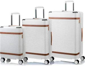 CHAMPS 'VINTAGE III COLLECTION' 3-PIECE EXPANDABLE HARDSIDE SPINNER LUGGAGE SET WITH USB PORT (IVORY)