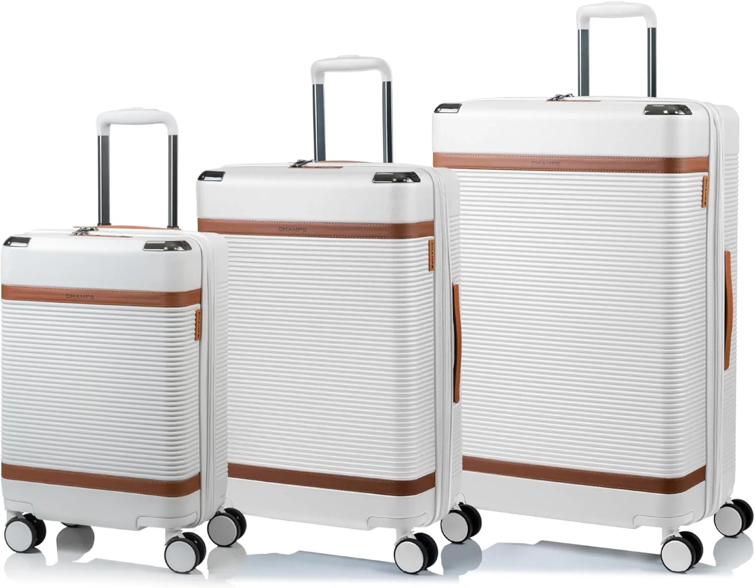 CHAMPS 'VINTAGE III COLLECTION' 3-PIECE EXPANDABLE HARDSIDE SPINNER LUGGAGE SET WITH USB PORT (IVORY)