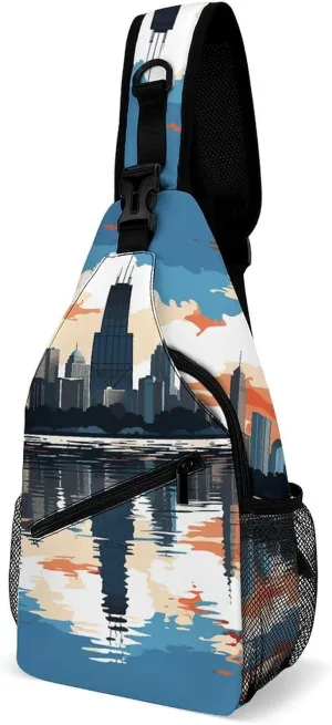 Chicago Skyline Sling Bag Crossbody Chest Bags Hiking Backpack Shoulder Backpack For Women Men Travel