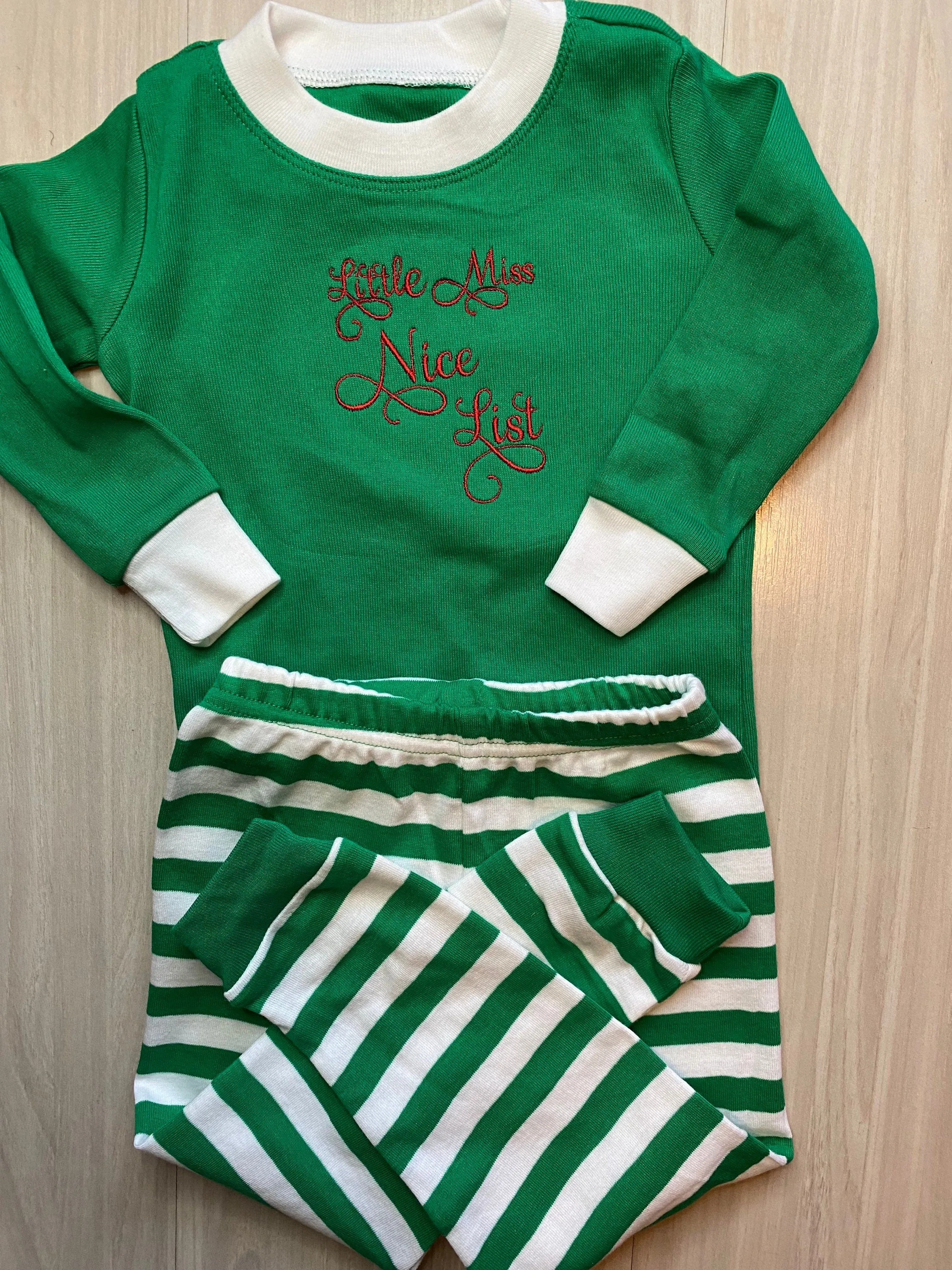 Christmas pajamas childrens kids boys girls Naughty List Nice List Custom Personalized Embroidered name funny cute striped humerous silly