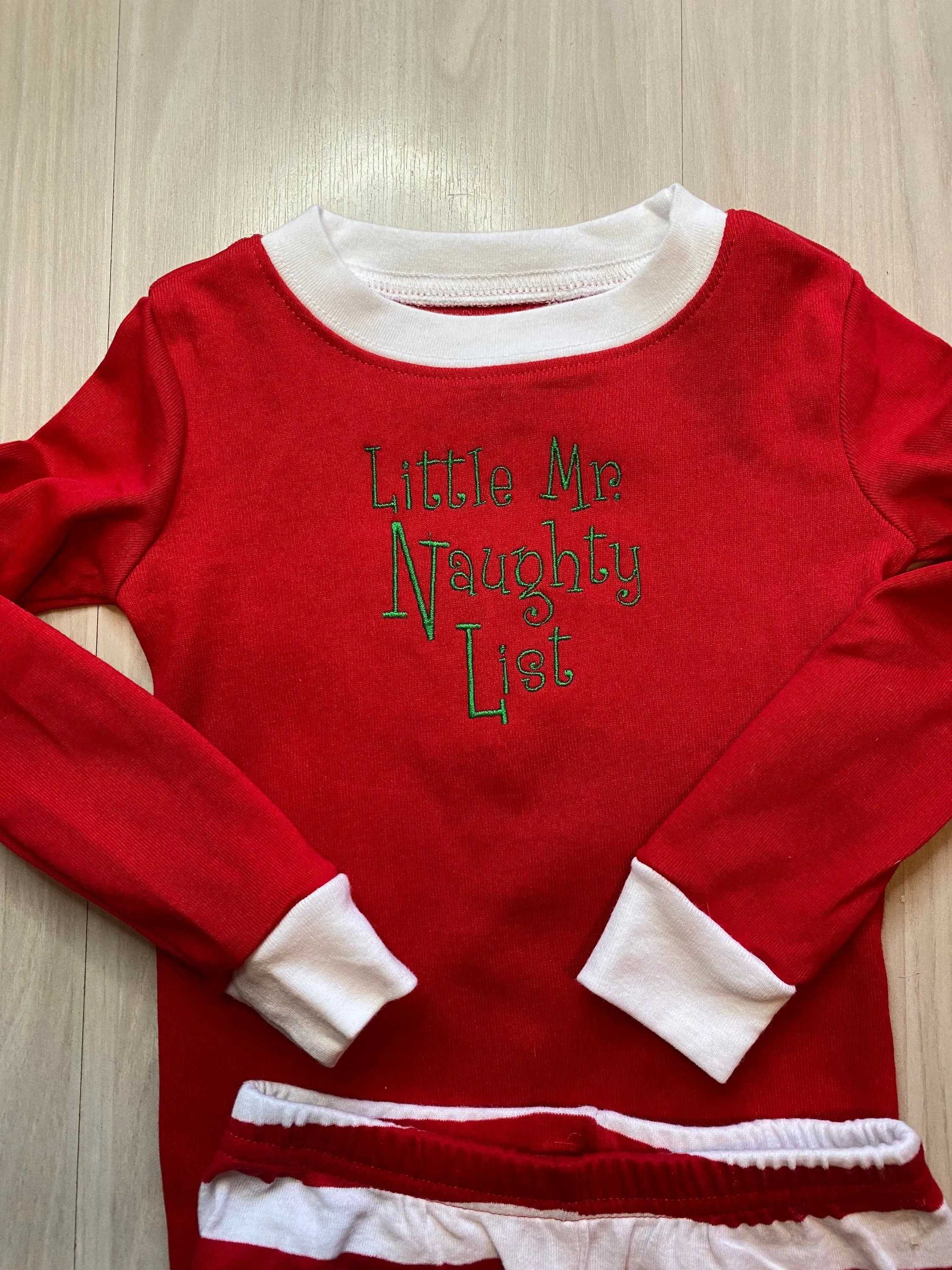 Christmas pajamas childrens kids boys girls Naughty List Nice List Custom Personalized Embroidered name funny cute striped humerous silly