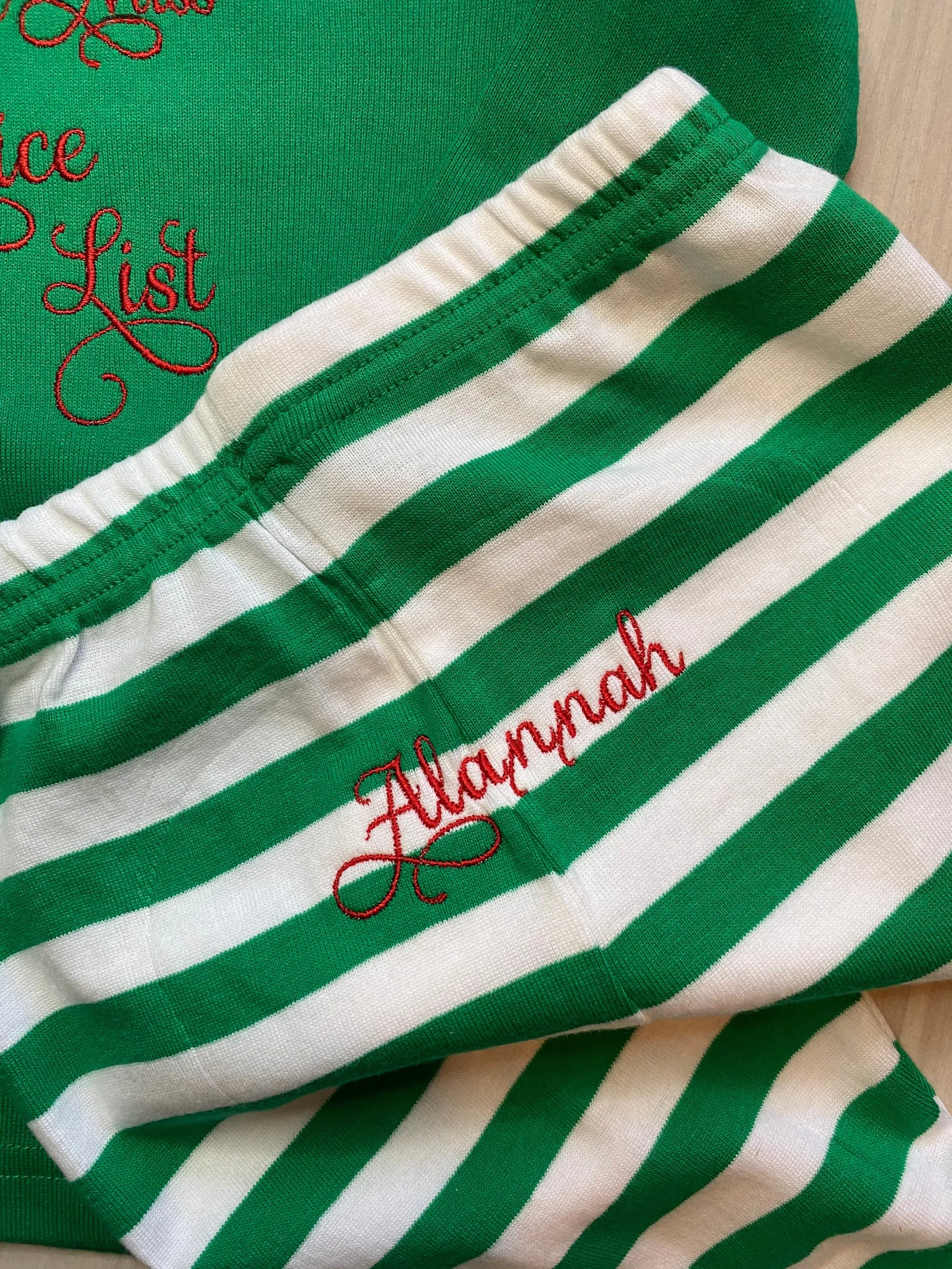 Christmas pajamas childrens kids boys girls Naughty List Nice List Custom Personalized Embroidered name funny cute striped humerous silly