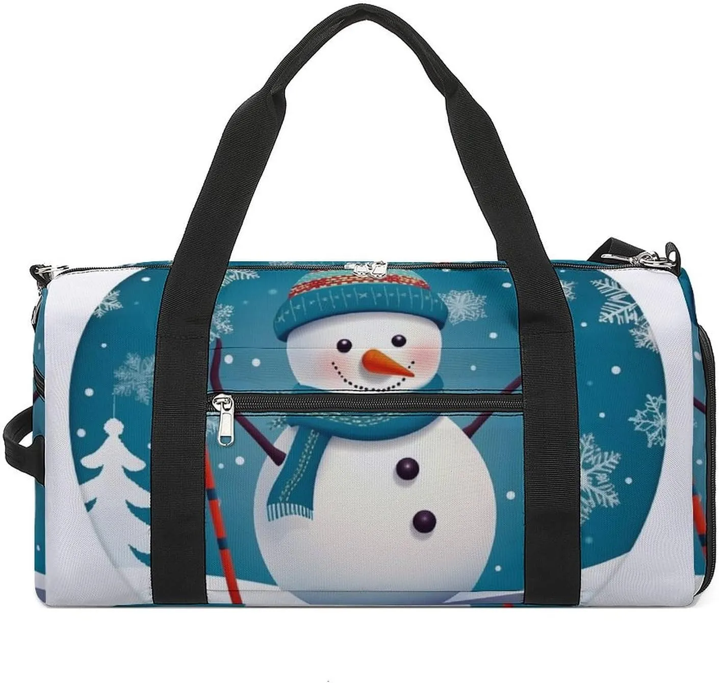 Christmas Skiing Snowman Snowflake Gym Bag Sport Gym Tote Bag Lightweight Duffle Bag Carry On Weekender Bags for Women Men