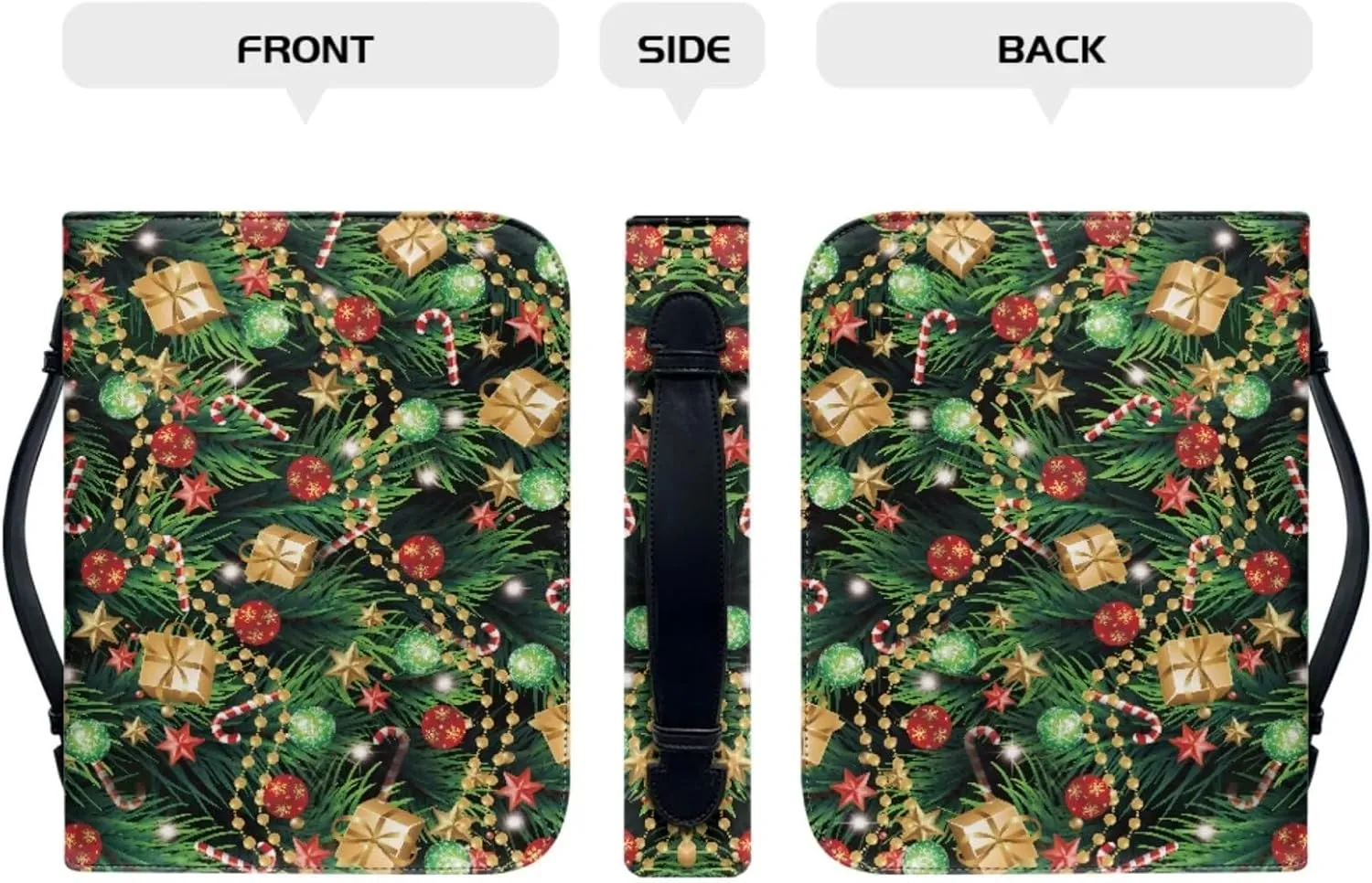 Christmas Tree Keychain 2 Pcs Set Bible Cover Case Bible Holder Bag PU Leather Bible Cover with Portable Handle Large Capacity Scripture Handbag for Pray