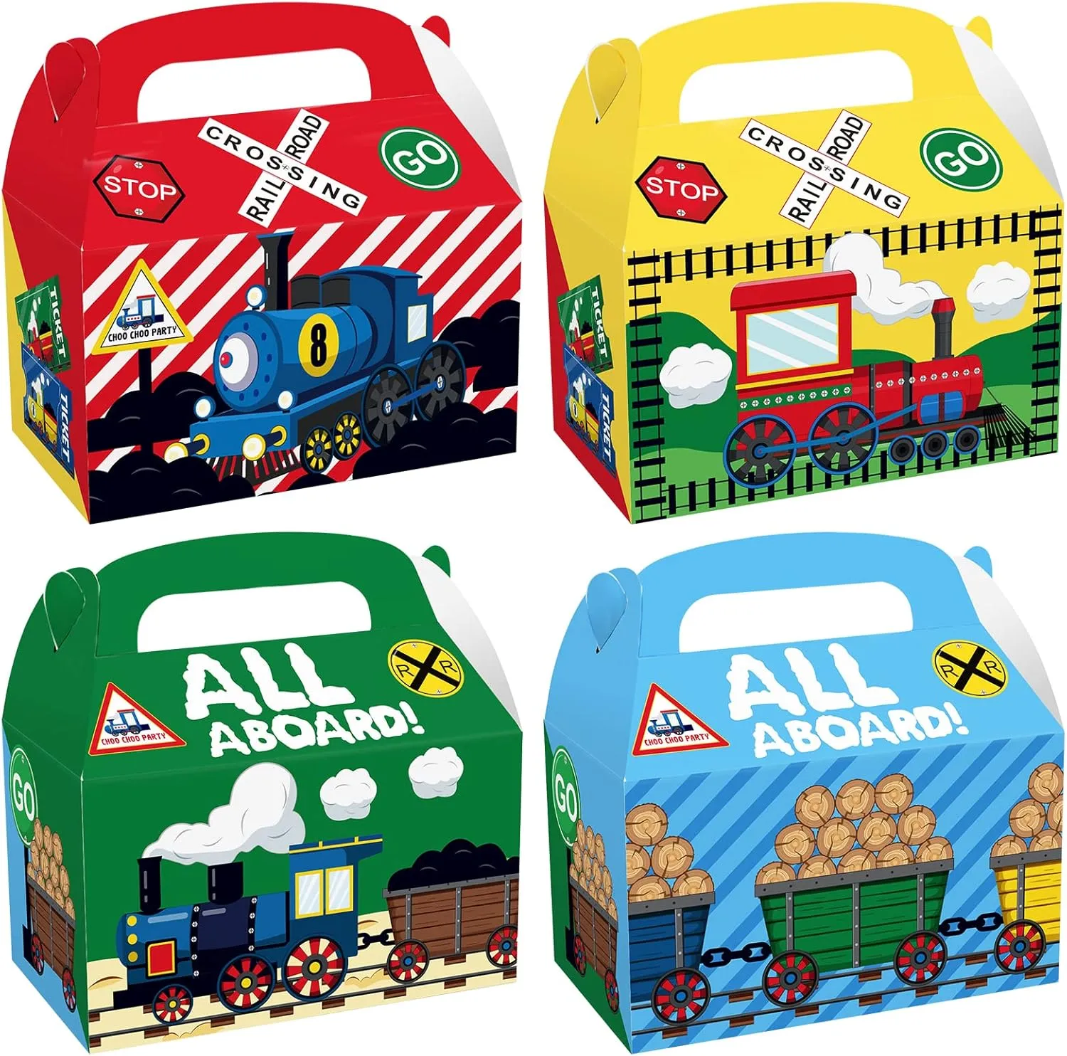 Cieovo 24 Pack Train Party Cardboard Treat Box Train Birthday Party Favor Boxes Transportation Train Party Goody Bags Treat Boxes for Train Theme Birthday Baby Shower Supplies