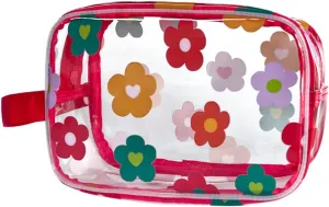 Clear Printed Floral Cosmetic Bag and Travel Pouch with Handle-Durable PVC Material,Versatile,Zipper Design for Smooth Sliding-Ideal for Makeup,Travel Essentials (Multifloral-S)