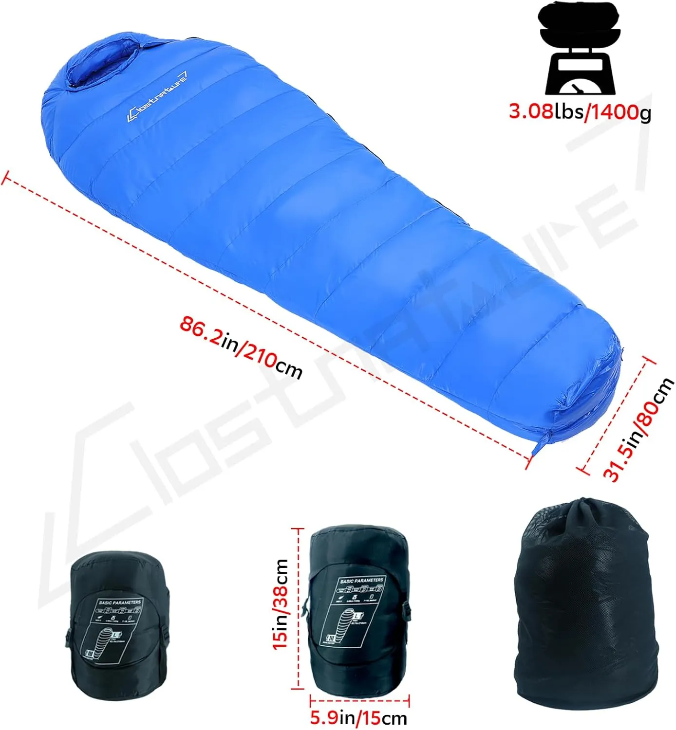 Clostnature Down Backpacking Sleeping Bag - 20D 550 Fill Power Ultralight Winter Down Mummy Sleeping Bag for Camping, Lightweight Cold Weather Compact Camping Gear for Kids, Adult, Girls, Boys