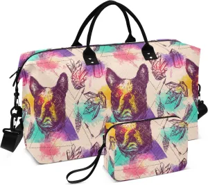 Colorful Laser Dog Travel Duffle Bag Duffel Bags Gym Bag Carry On Duffle Bag with Toiletry Large Overnight Bags Luggage Weekender Bag for Women Men Adults Airplanes Trip Yoga Sports