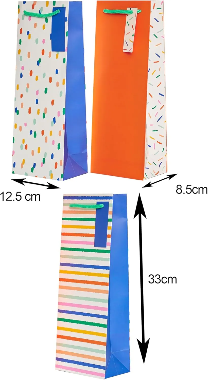 Colourful Designs Multipack of 3 Bottle Bags For Teacher Appreciation, Graduation, Birthdays, Passing Exams