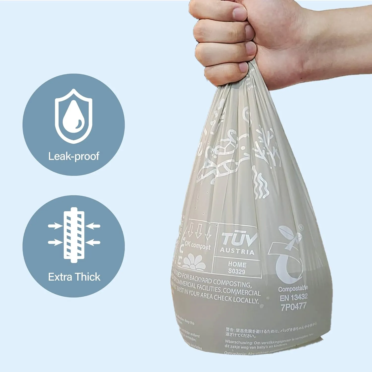 Compostable Trash Bags 4 Gallon, Biodegradable Small Garbage Bags for Bathroom Bedroom Office Kitchen Trash Can, US BPI ASTM D6400 Certified, Extra Strong, Unscented, 100 Count