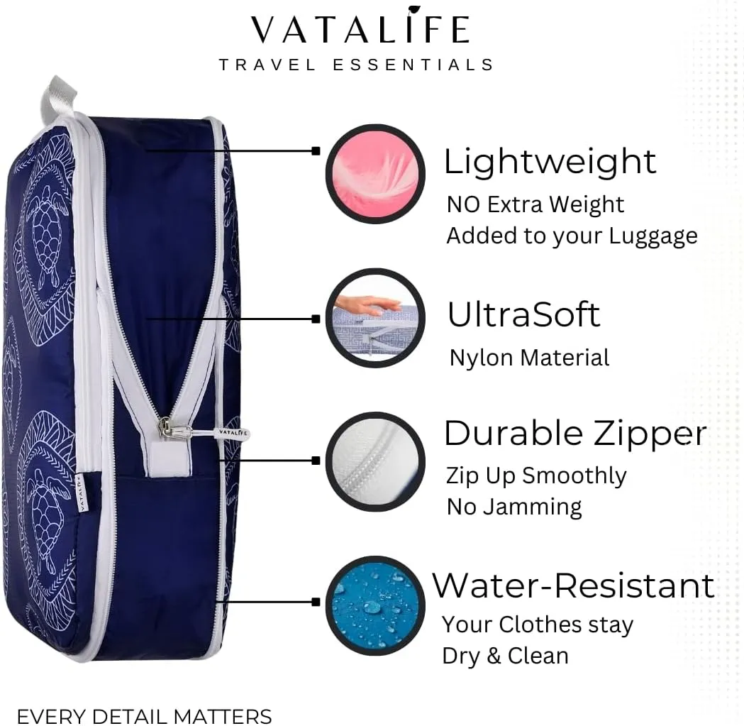 Compression Packing Cubes for Carry On Luggage - Lightweight Water Resistant Suitcase Organizer & Space Saver Bags for Travel with Drawstring Backpack/Laundry Bag - 6pc Set - Blue Turtle