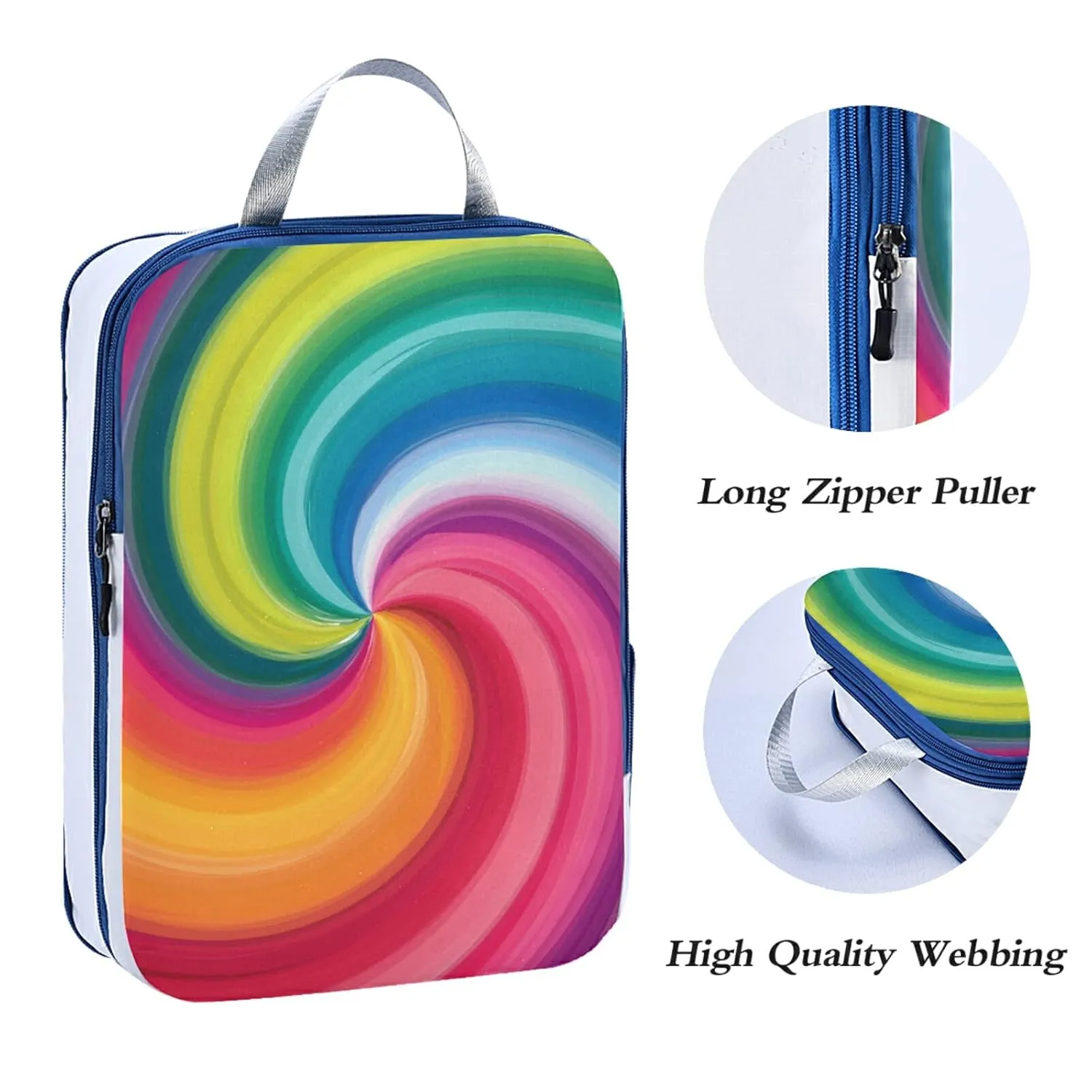 Concentric Rainbow, Spectrum Spirally Lines, Twisting Rotating lines 3 Piece set Cubes Expandable Adjustable Luggage Packing Bags, Ultralight Organizer Accessories Travel Suitcase Compressible Bags