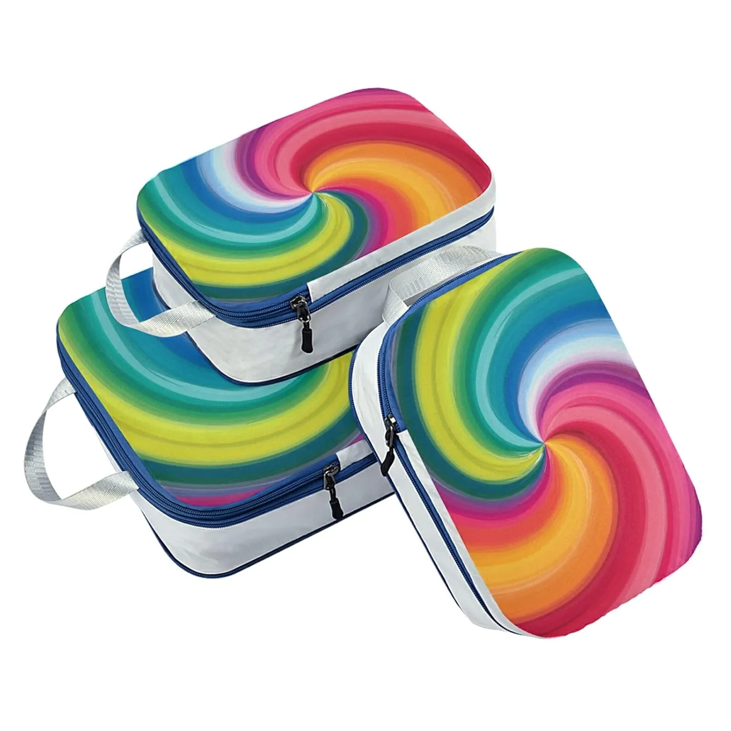 Concentric Rainbow, Spectrum Spirally Lines, Twisting Rotating lines 3 Piece set Cubes Expandable Adjustable Luggage Packing Bags, Ultralight Organizer Accessories Travel Suitcase Compressible Bags