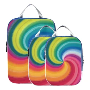 Concentric Rainbow, Spectrum Spirally Lines, Twisting Rotating lines 3 Piece set Cubes Expandable Adjustable Luggage Packing Bags, Ultralight Organizer Accessories Travel Suitcase Compressible Bags