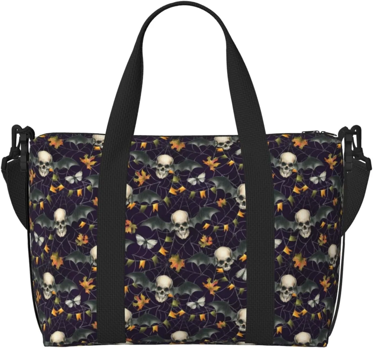Cool Skull Bat Garlands Cobwebs Travel Duffle Bag For Women Men Weekender Overnight Bag Gym Bag For Women, Carry On Airport Bag, Travel Tote Bag With Strap For Gym Travel Business Trips