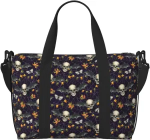Cool Skull Bat Garlands Cobwebs Travel Duffle Bag For Women Men Weekender Overnight Bag Gym Bag For Women, Carry On Airport Bag, Travel Tote Bag With Strap For Gym Travel Business Trips