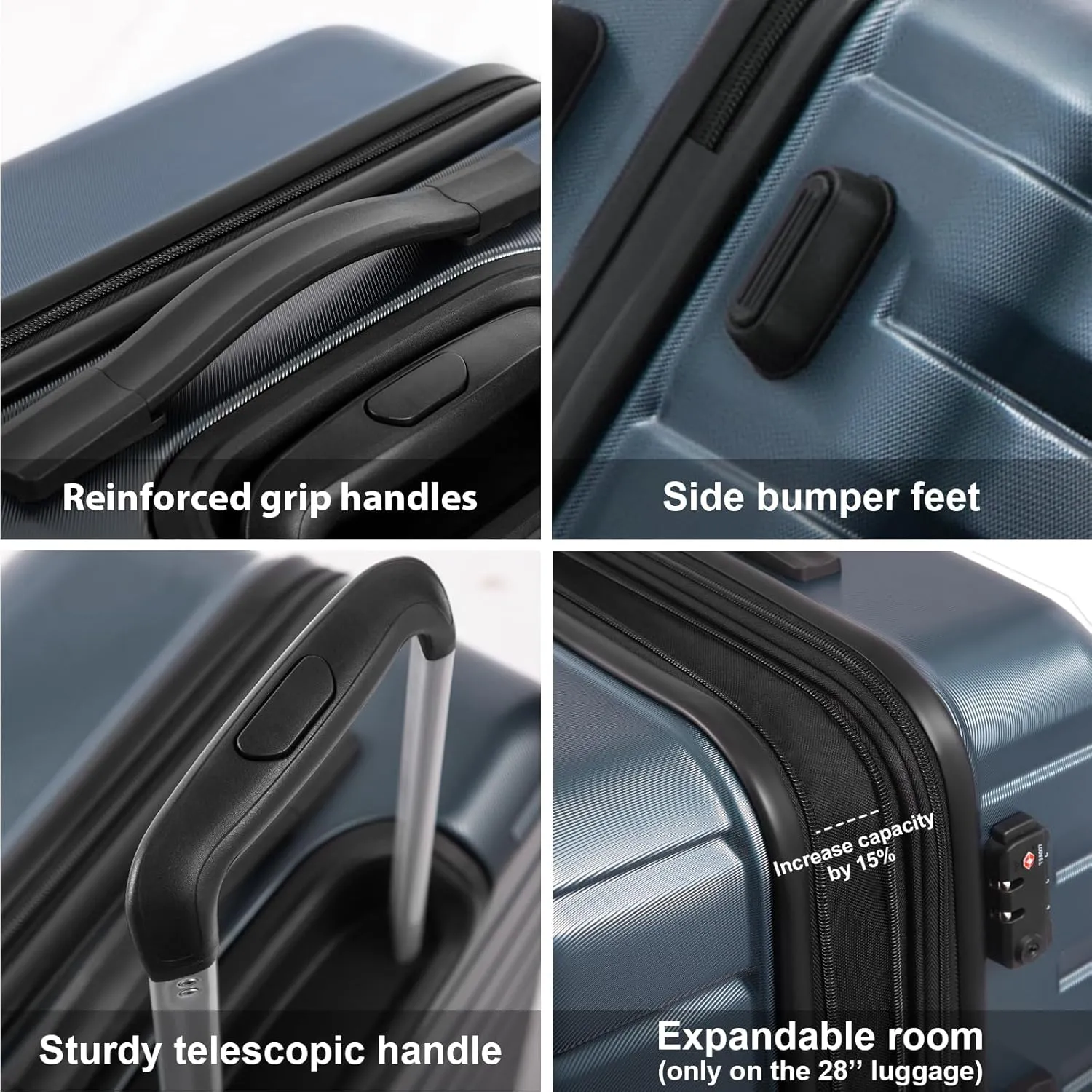 COOLIFE Expandable Suitcase PC ABS TSA Luggage 3 Piece Set Lock Spinner Carry on (gray)