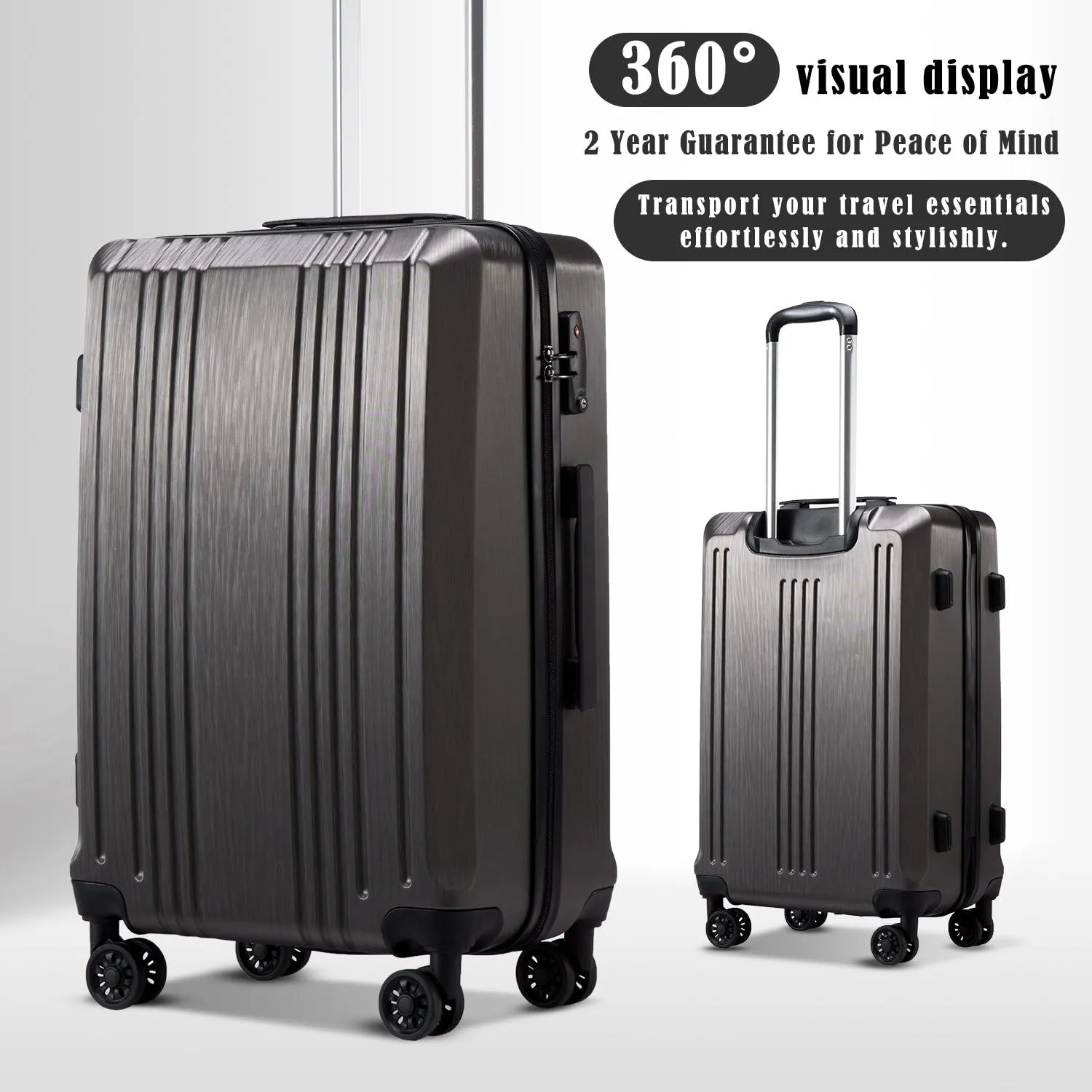 Coolife Luggage Suitcase PC ABS with TSA Lock Spinner Carry on Hardshell Lightweight 20in 24in 28in (grey, L(28IN))