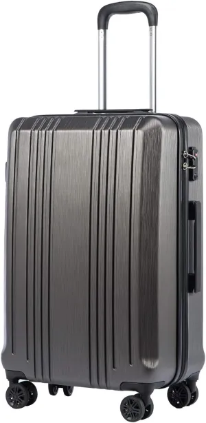 Coolife Luggage Suitcase PC ABS with TSA Lock Spinner Carry on Hardshell Lightweight 20in 24in 28in (grey, L(28IN))