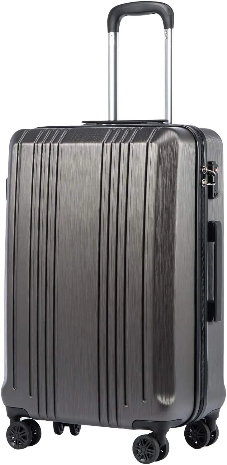 Coolife Luggage Suitcase PC ABS with TSA Lock Spinner Carry on Hardshell Lightweight 20in 24in 28in (grey, L(28IN))