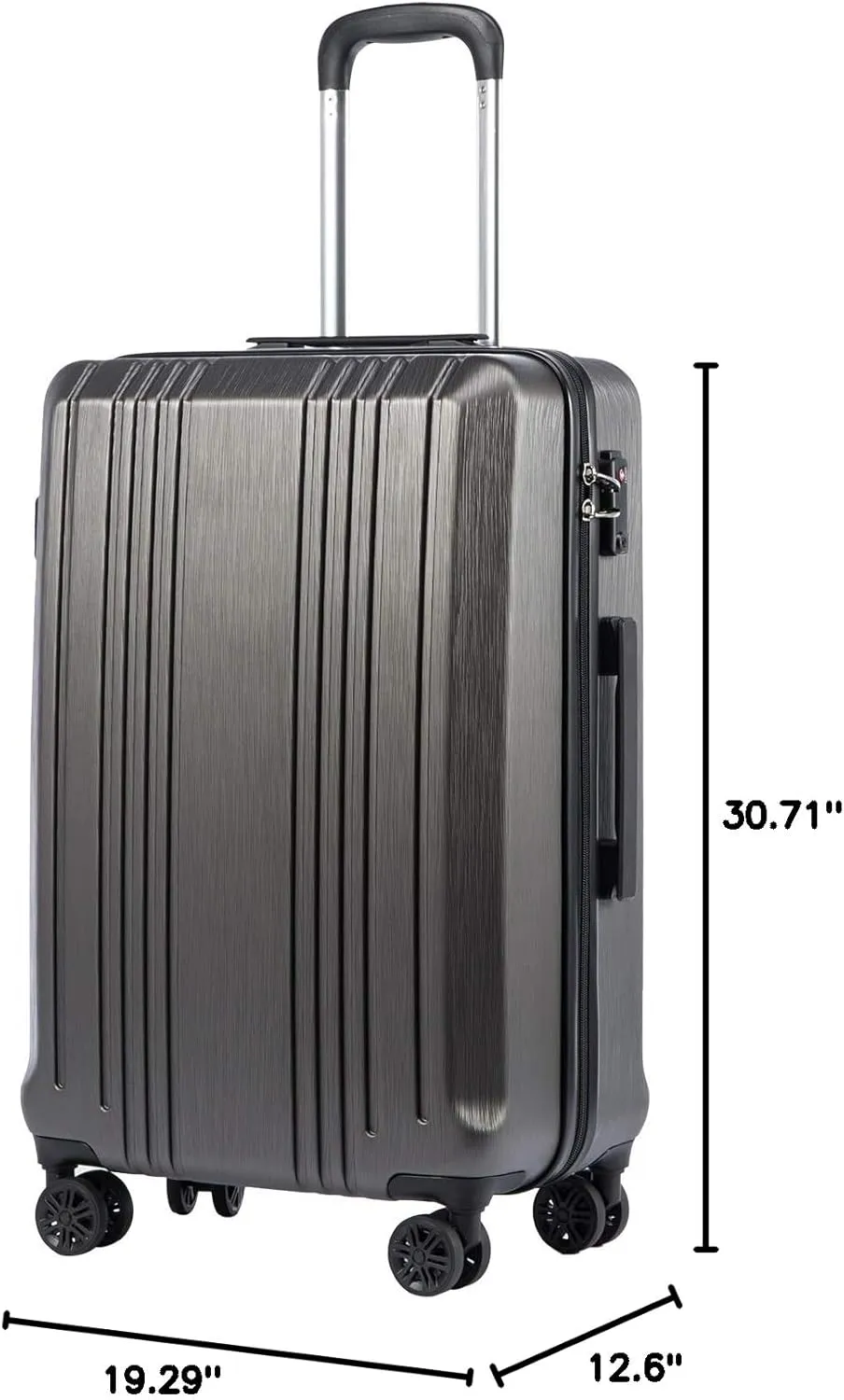 Coolife Luggage Suitcase PC ABS with TSA Lock Spinner Carry on Hardshell Lightweight 20in 24in 28in (grey, L(28IN))