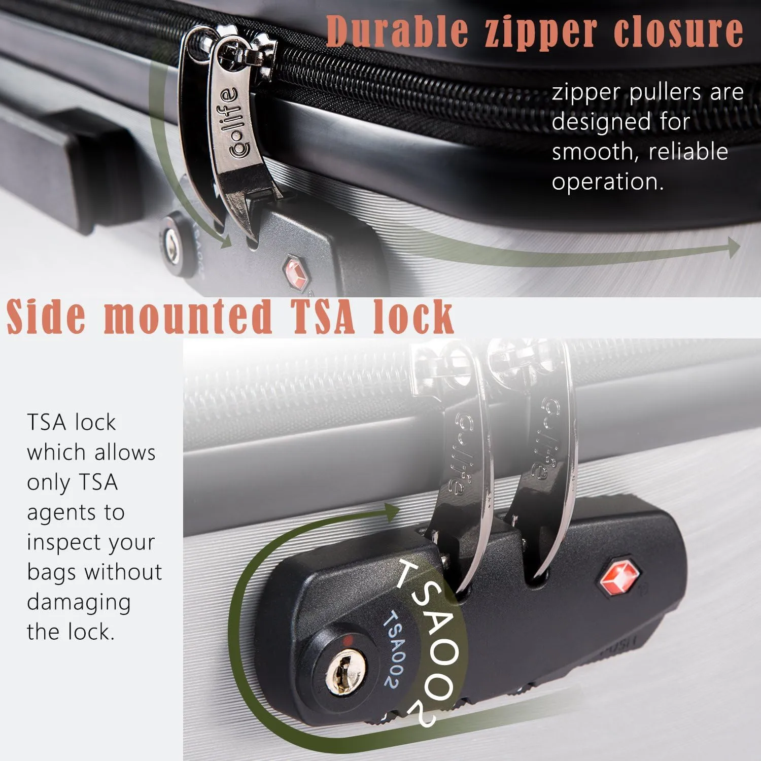 Coolife Luggage Suitcase PC ABS with TSA Lock Spinner Carry on Hardshell Lightweight 20in 24in 28in (grey, L(28IN))