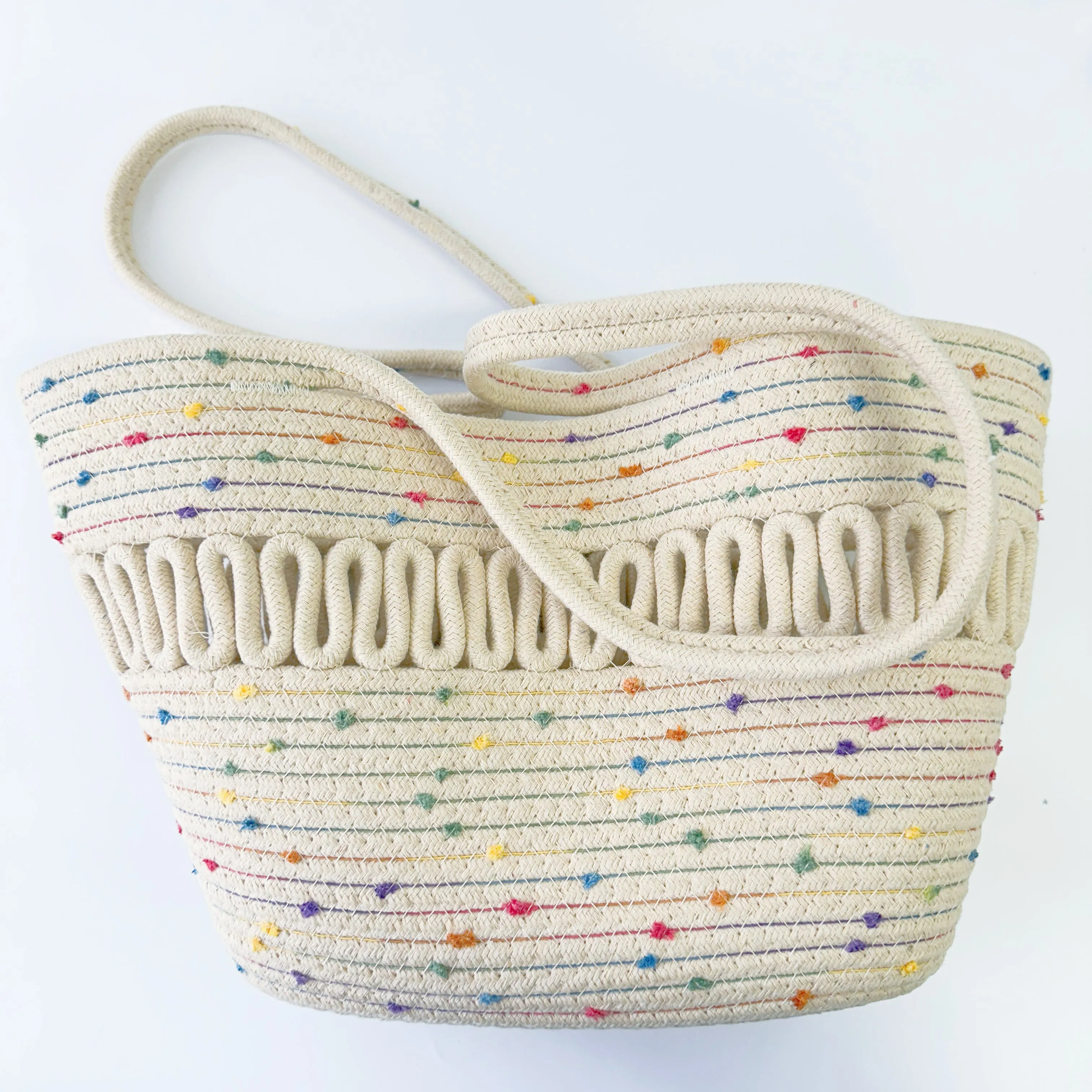 Cotton Rope basket tote bag - swirly patterned