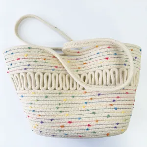 Cotton Rope basket tote bag - swirly patterned