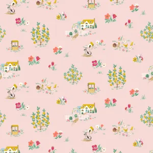 Countryside Sketch - Pink Farm Fabric