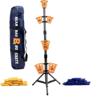 Creative Brainworks: B3 Bean Bag Bucketz; Outdoor Backyard Game : Lawn Bean Bag Toss Party Game - Giant 5' Camping, Tailgate, Beach, Cornhole Alternative Game Set, Yellow/Blue/Orange/Grey