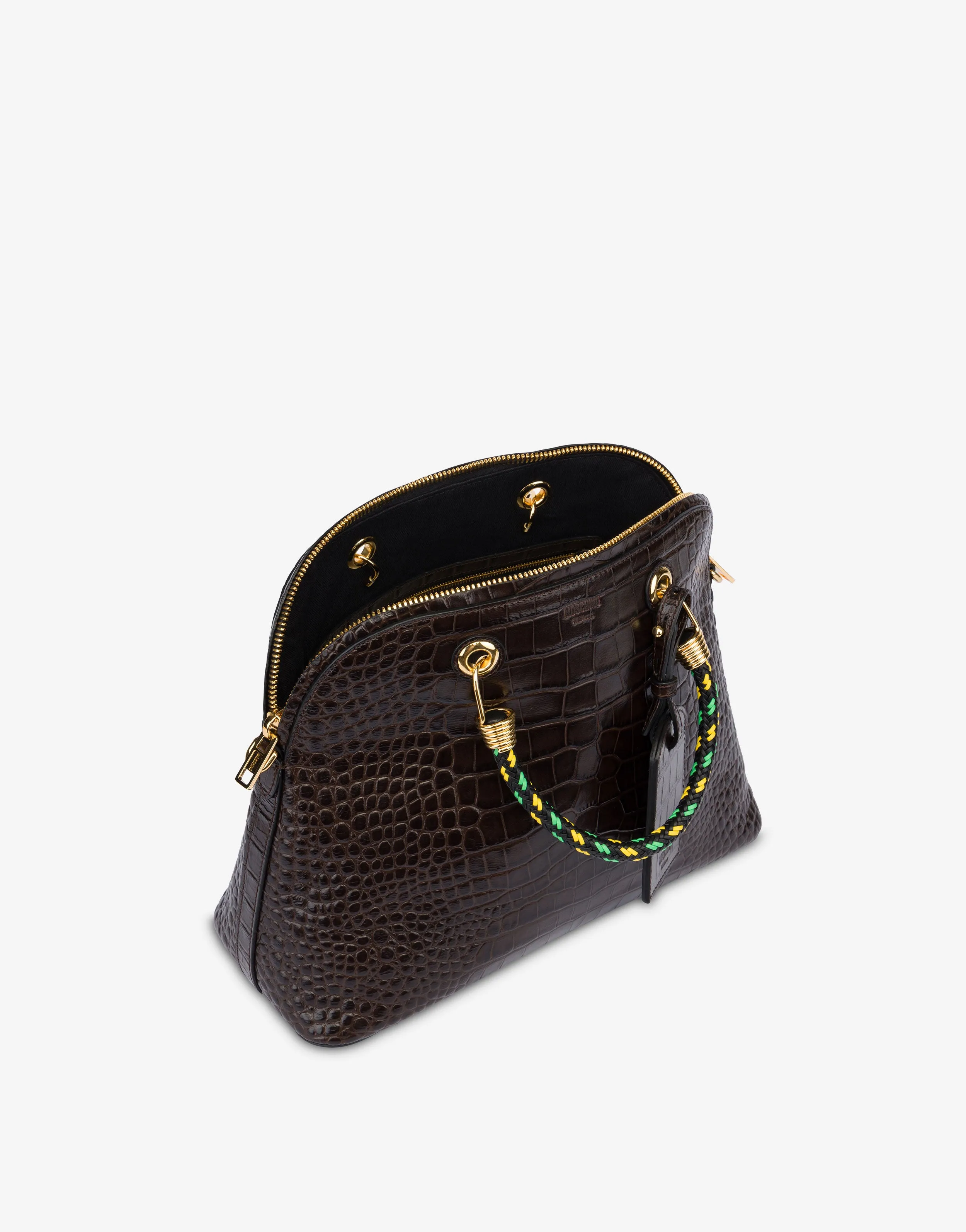 Croc Print Braided Cord Handbag