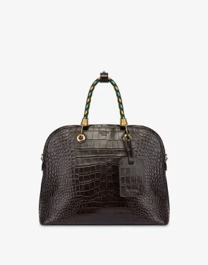 Croc Print Braided Cord Handbag