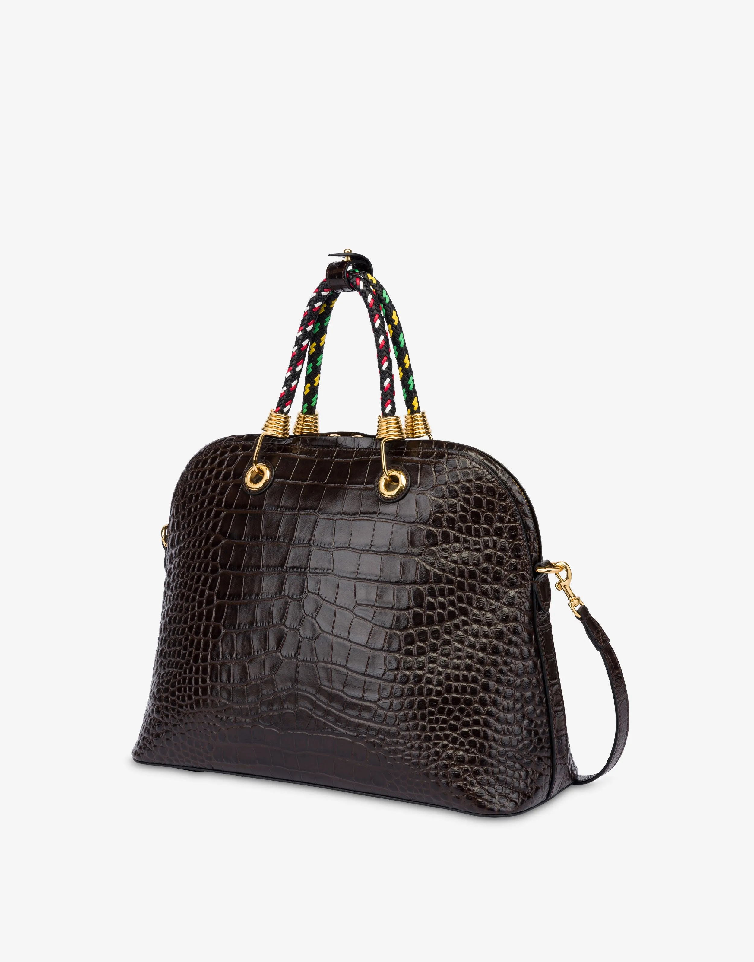 Croc Print Braided Cord Handbag