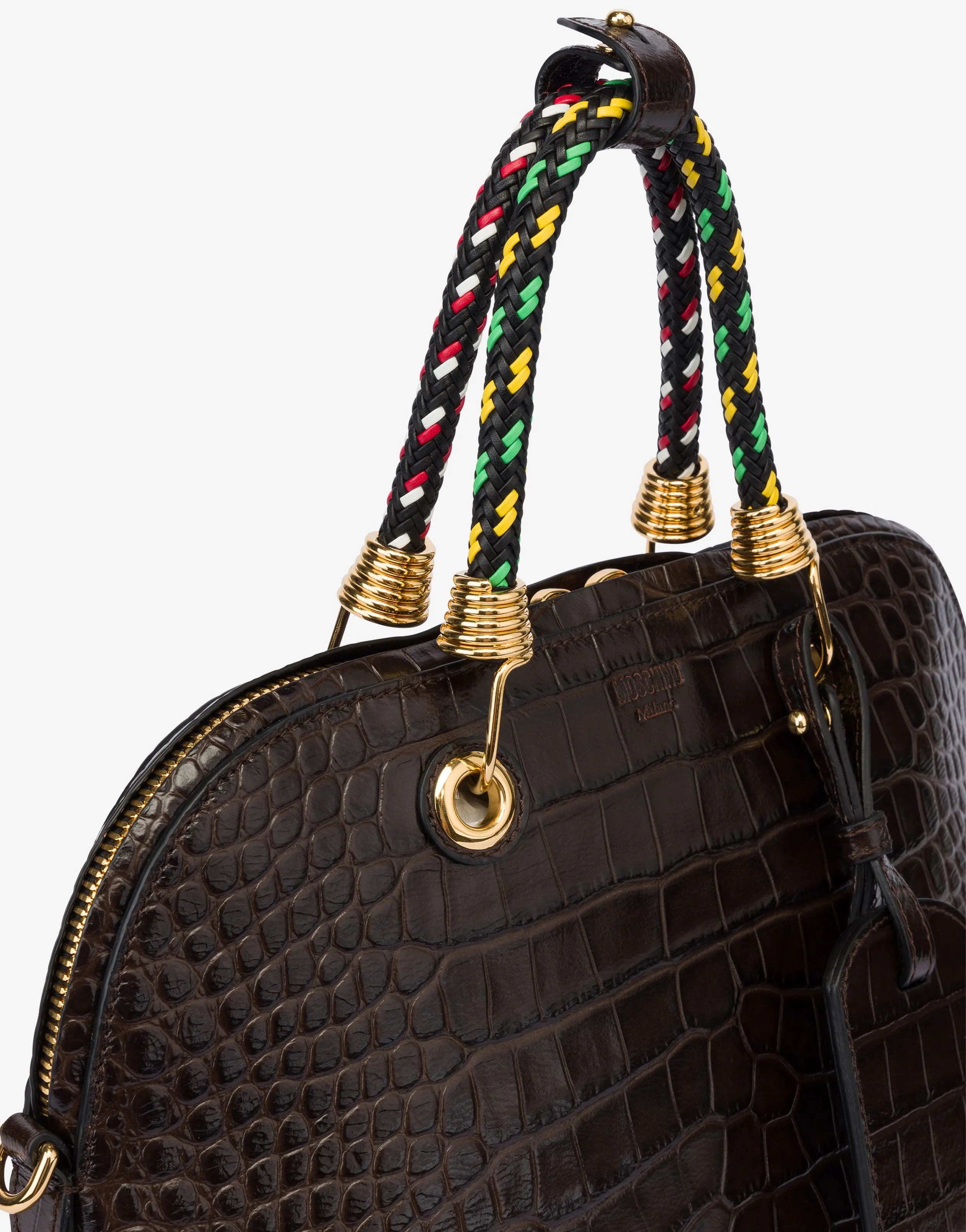 Croc Print Braided Cord Handbag
