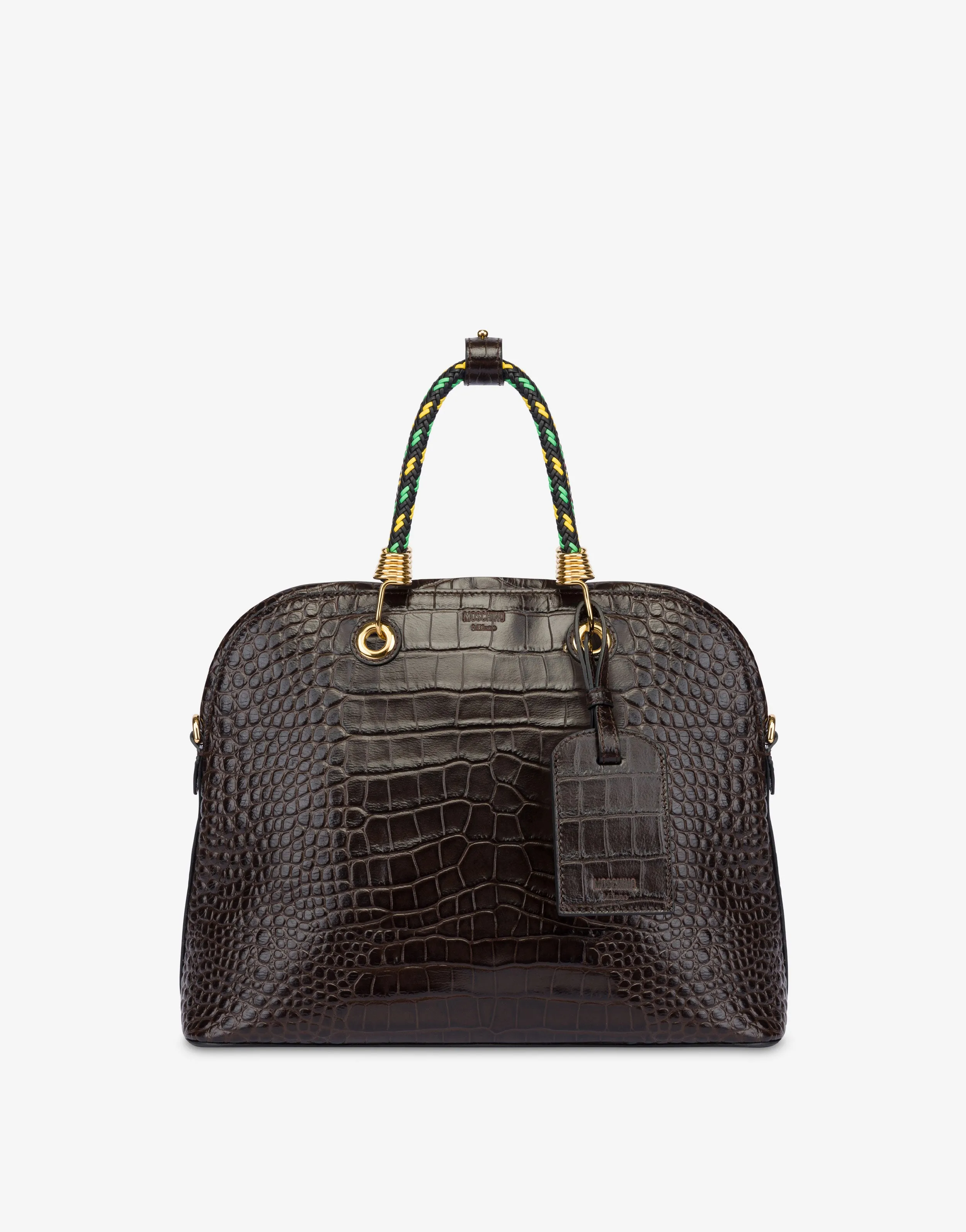 Croc Print Braided Cord Handbag
