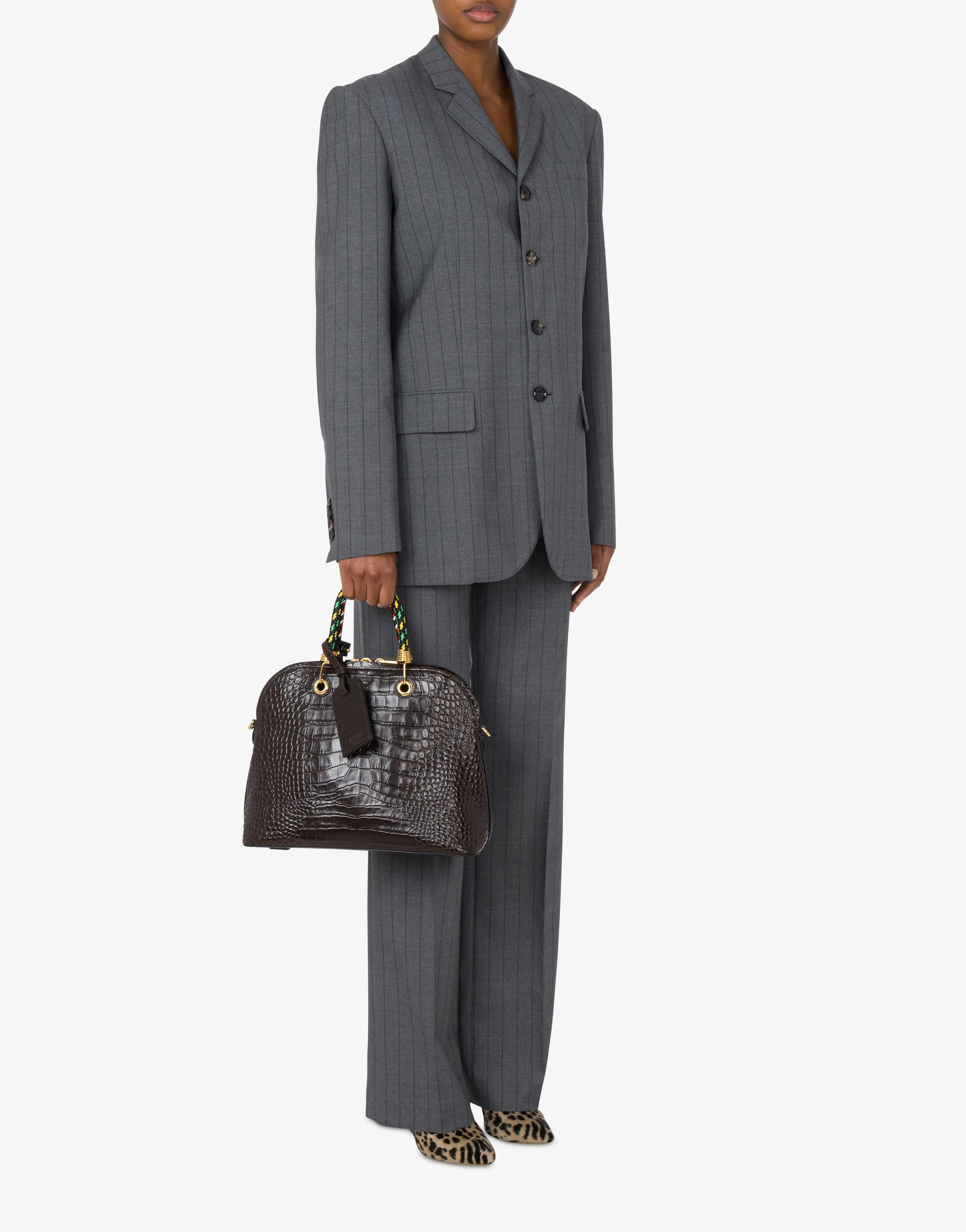Croc Print Braided Cord Handbag