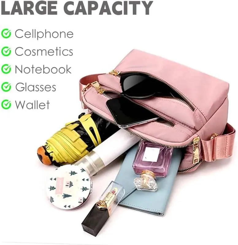 Cross Body Bag for Women, Multi Pocket Handbags & Shoulder Bags Waterproof Nylon Anti Theft Messenger Bag for Travel Shopping