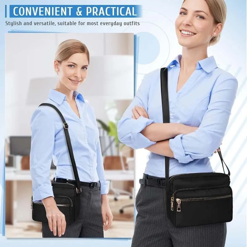 Cross Body Bag for Women, Multi Pocket Handbags & Shoulder Bags Waterproof Nylon Anti Theft Messenger Bag for Travel Shopping