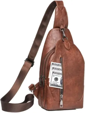 Cross Body Bags for Women Small Sling Purse PU Leather Chest Purse Trendy Anti Theft Fanny Pack for Travel Daypack