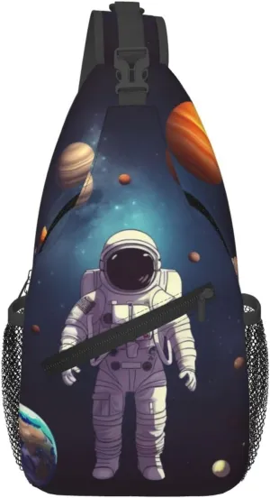 Cross Chest Bag for Men Women Crossbody Backpack Astronaut solar system planets Sling Bag Travel Hiking Daypack