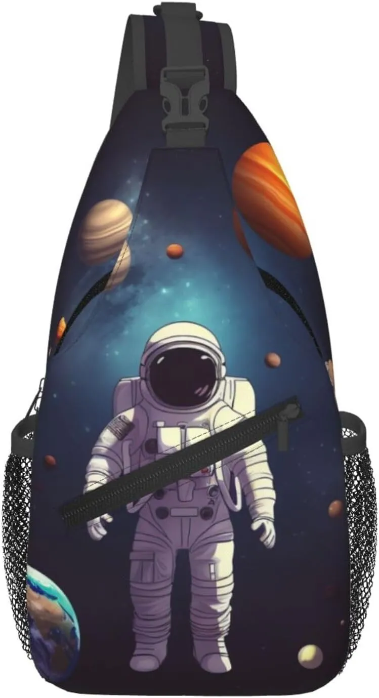 Cross Chest Bag for Men Women Crossbody Backpack Astronaut solar system planets Sling Bag Travel Hiking Daypack