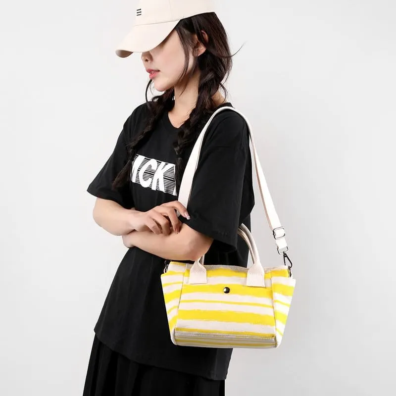 Crossbody Bag for Women Striped Top-Handle Canvas Bag Vintage Shoulder Handbag Travel Commuter Work Hobo Tote Handbags Yellow