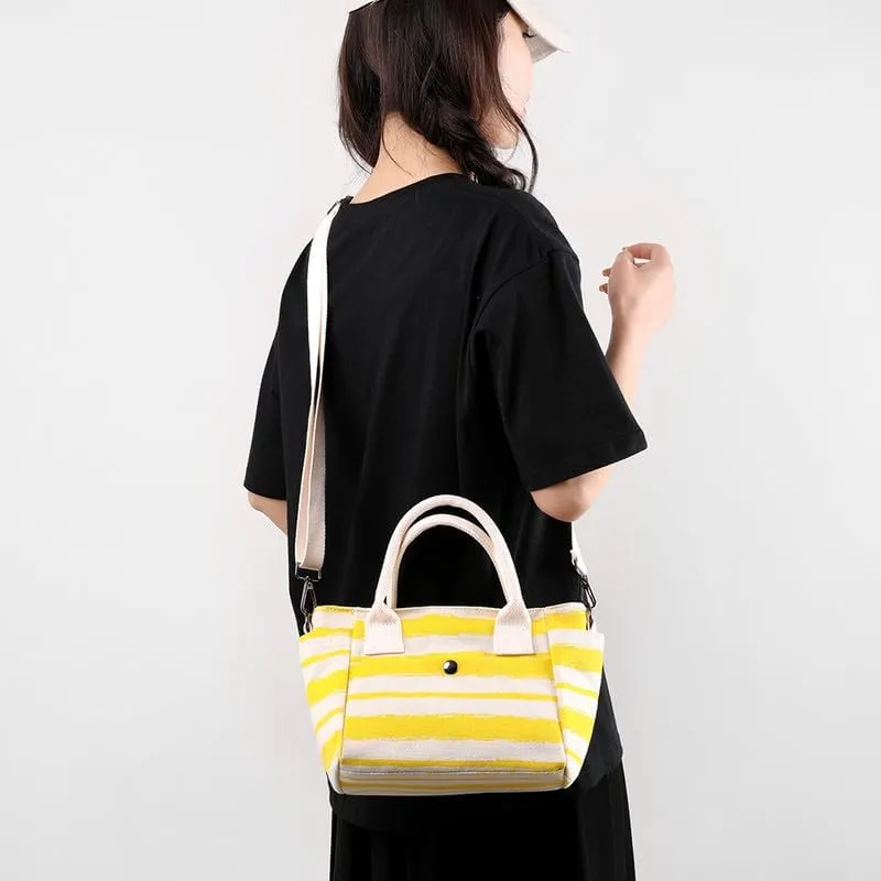 Crossbody Bag for Women Striped Top-Handle Canvas Bag Vintage Shoulder Handbag Travel Commuter Work Hobo Tote Handbags Yellow