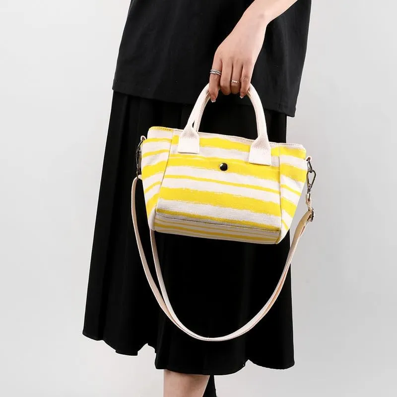 Crossbody Bag for Women Striped Top-Handle Canvas Bag Vintage Shoulder Handbag Travel Commuter Work Hobo Tote Handbags Yellow