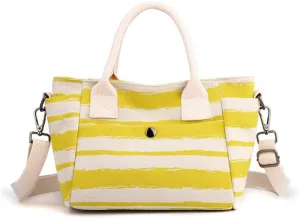 Crossbody Bag for Women Striped Top-Handle Canvas Bag Vintage Shoulder Handbag Travel Commuter Work Hobo Tote Handbags Yellow