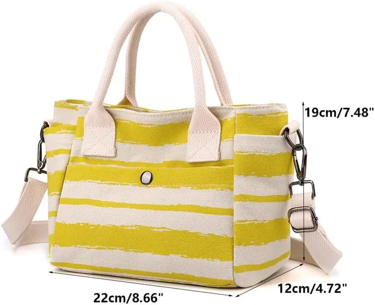 Crossbody Bag for Women Striped Top-Handle Canvas Bag Vintage Shoulder Handbag Travel Commuter Work Hobo Tote Handbags Yellow