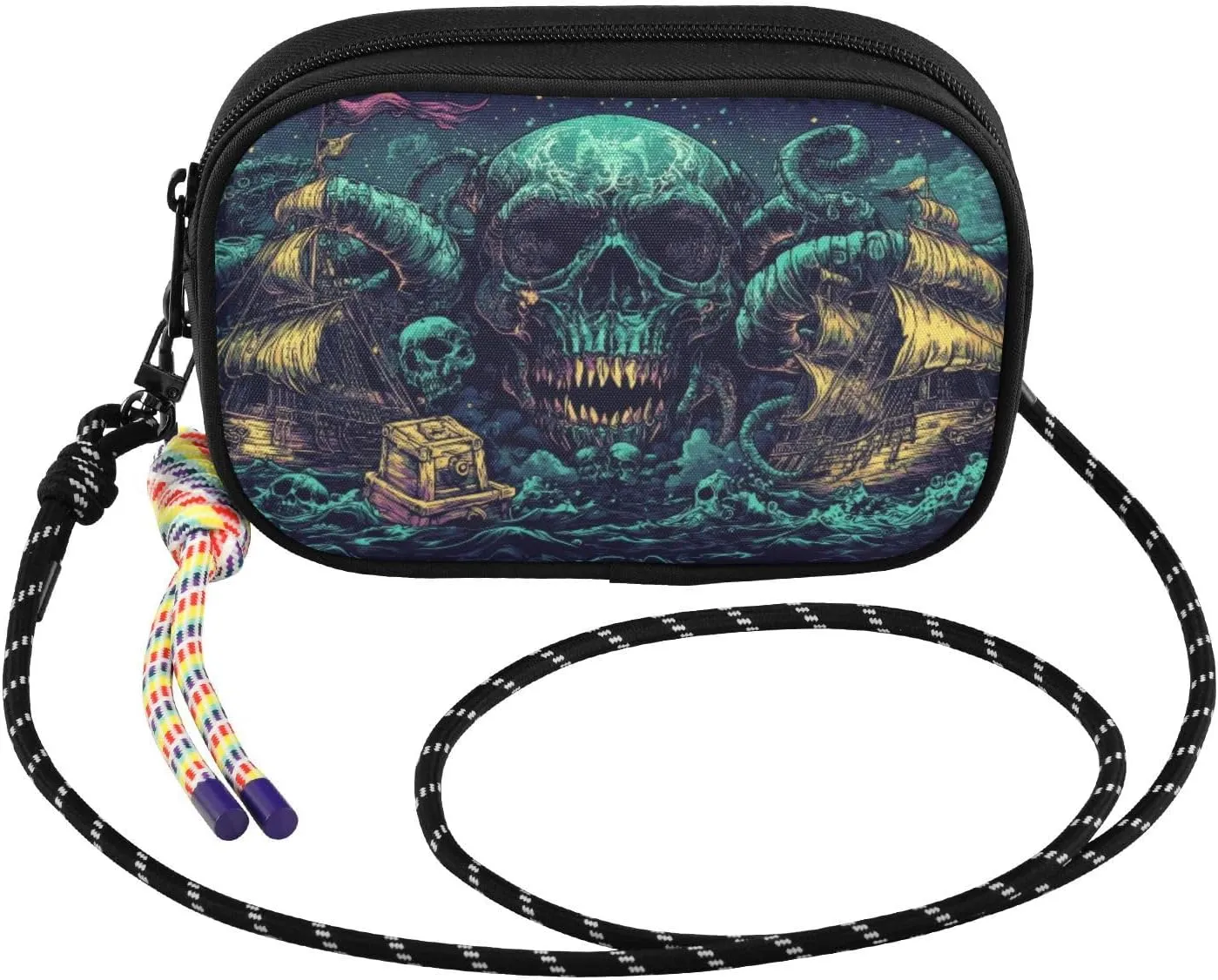 Crossbody Bags for Women Sea Monster Skull Cell Phone Purses Women's Shoulder Handbag Wallet Purse with Rope Pendant